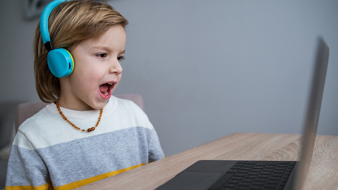Boy at computer photo